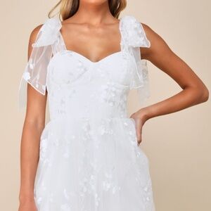 Lulus Precious Whimsy White Mesh Embroidered Tie-strap Skort Romper - Size M